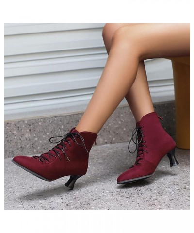 Women Vintage Ankle Boots with Zippers and Kitten Heels for Business/Dating Wine $29.32 Boots