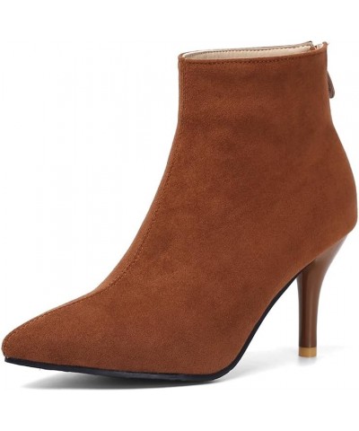 Back Zipper Stiletto – Faux Suede Mid Heel Ankle Boots: The Ideal Blend of Style and Comfort Chocolate Color $21.61 Boots