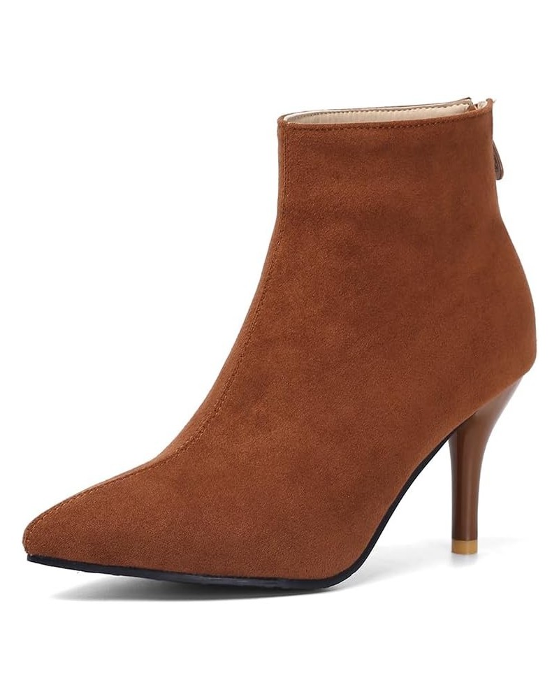 Back Zipper Stiletto – Faux Suede Mid Heel Ankle Boots: The Ideal Blend of Style and Comfort Chocolate Color $21.61 Boots