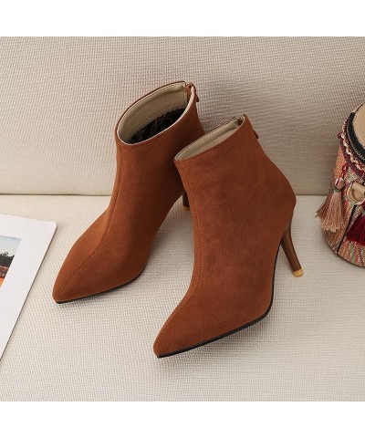 Back Zipper Stiletto – Faux Suede Mid Heel Ankle Boots: The Ideal Blend of Style and Comfort Chocolate Color $21.61 Boots