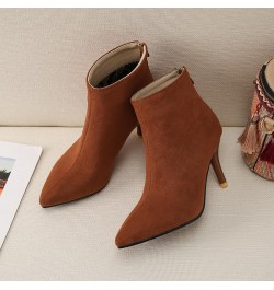 Back Zipper Stiletto – Faux Suede Mid Heel Ankle Boots: The Ideal Blend of Style and Comfort Chocolate Color $21.61 Boots