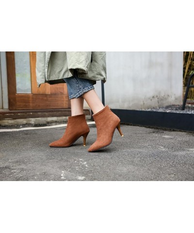 Back Zipper Stiletto – Faux Suede Mid Heel Ankle Boots: The Ideal Blend of Style and Comfort Chocolate Color $21.61 Boots