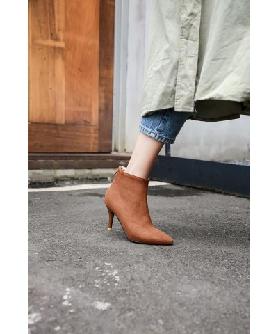 Back Zipper Stiletto – Faux Suede Mid Heel Ankle Boots: The Ideal Blend of Style and Comfort Chocolate Color $21.61 Boots