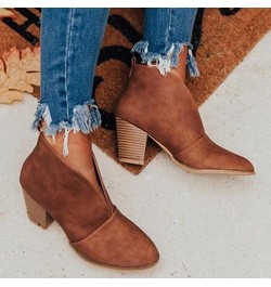 Ankle Boots for Women,Fashion Boot For Women,Women's Boots,Retro V-Cut Platform Round Toe Booties Casual Block Heel Short Wom...