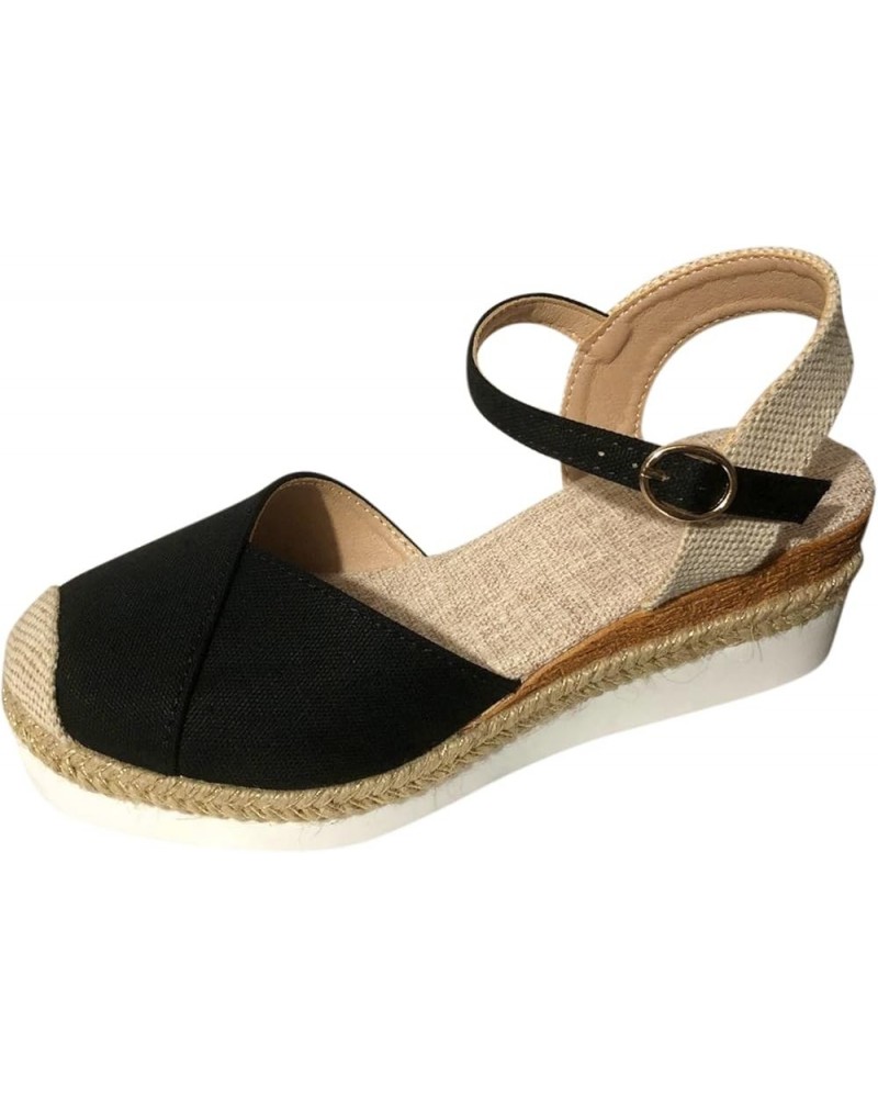 Closed Toe Sandals Women, Platform Sandals Women Comfortable Breathable Buckle Ankle Strap Espadrille Wedge Sandals Black $15...