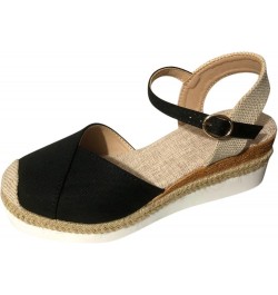 Closed Toe Sandals Women, Platform Sandals Women Comfortable Breathable Buckle Ankle Strap Espadrille Wedge Sandals Black $15...