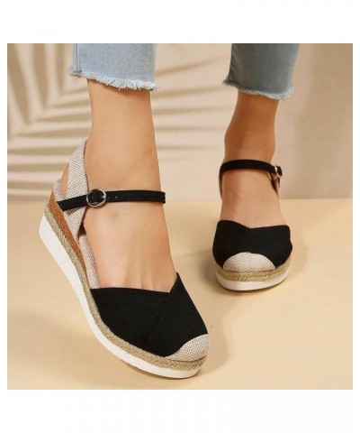 Closed Toe Sandals Women, Platform Sandals Women Comfortable Breathable Buckle Ankle Strap Espadrille Wedge Sandals Black $15...