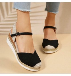 Closed Toe Sandals Women, Platform Sandals Women Comfortable Breathable Buckle Ankle Strap Espadrille Wedge Sandals Black $15...