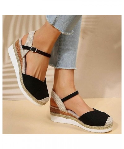 Closed Toe Sandals Women, Platform Sandals Women Comfortable Breathable Buckle Ankle Strap Espadrille Wedge Sandals Black $15...