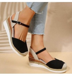 Closed Toe Sandals Women, Platform Sandals Women Comfortable Breathable Buckle Ankle Strap Espadrille Wedge Sandals Black $15...