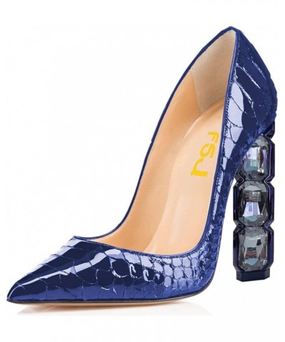 Women Jeweled High Heel Pointed Toe Pump Slip On Sparkling Crystal Bead Heel Sexy Ladies Party Bridal Shoes Size 4-15 US Blue...