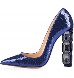 Women Jeweled High Heel Pointed Toe Pump Slip On Sparkling Crystal Bead Heel Sexy Ladies Party Bridal Shoes Size 4-15 US Blue...