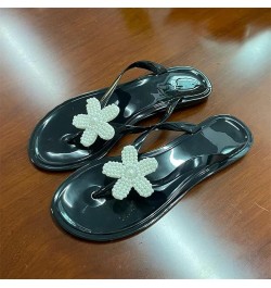 Women Slippers Summer New Pattern Fashion Pearl Flower Decoration Flip Flop Flat Bottom Leopard Print Slippers for Women (Bla...