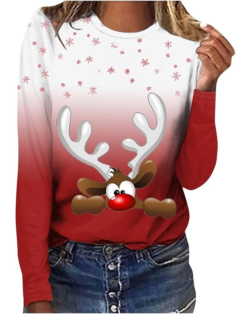 Women Fashion Loose Sweatwear Christmas Print Fall/Winter Round Neck Tops Casual Comfortable Pullover Sweatshirt Large 3-red ...