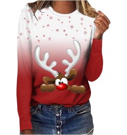 Women Fashion Loose Sweatwear Christmas Print Fall/Winter Round Neck Tops Casual Comfortable Pullover Sweatshirt Large 3-red ...