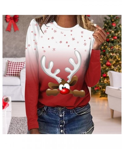 Women Fashion Loose Sweatwear Christmas Print Fall/Winter Round Neck Tops Casual Comfortable Pullover Sweatshirt Large 3-red ...