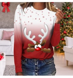 Women Fashion Loose Sweatwear Christmas Print Fall/Winter Round Neck Tops Casual Comfortable Pullover Sweatshirt Large 3-red ...