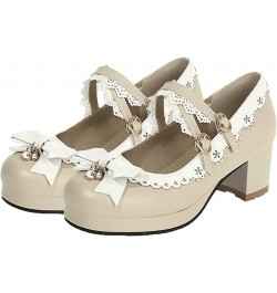 Women Sweet Lolita Cosplay Shoes Mid Block Heeled Mary Janes with Bow Beige $24.95 Pumps