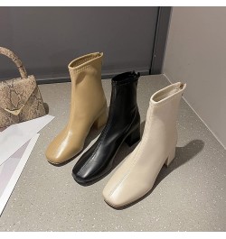 Women's Winter Ankle Boots Square Toe Block Chunky Mid Heels Leather Zip Fur Lining Warm Short Booties Warm/Apricot $27.02 Boots