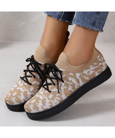 Women's Orthopedic Knit Walking Shoes,Casual Shoes Flat Mesh Fly Woven Breathable Pattern Shallow Mouth Lazy Loafers Beige $3...