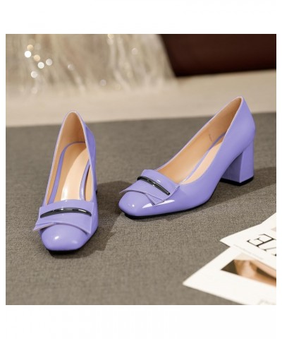 Women's Chunky Block Heel Pumps Closed Square Toe Slip On Patent Buckle Bow Pumps Heels Ladies Work Office Dress Shoes 2.5 In...