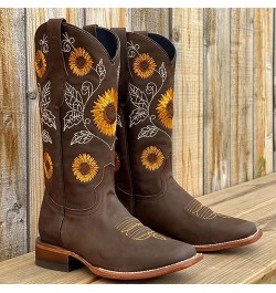 Women's Plus Size Fashion Boots Thick Heel Round Toe Embroidered Short Boots (Khaki, 9.5-10) 9.5-10 Coffee $26.09 Boots