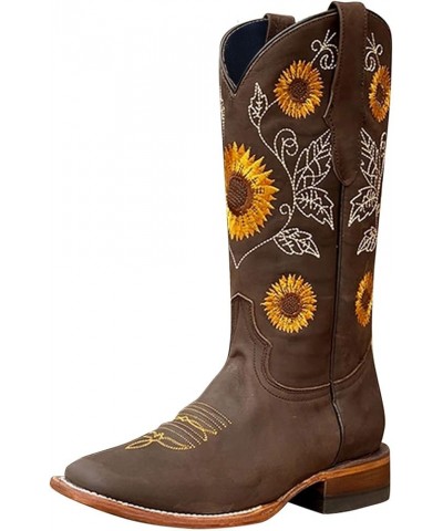 Women's Plus Size Fashion Boots Thick Heel Round Toe Embroidered Short Boots (Khaki, 9.5-10) 9.5-10 Coffee $26.09 Boots