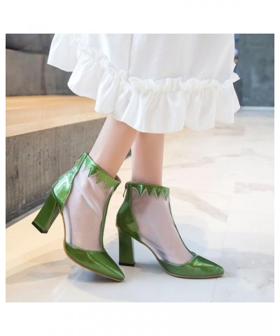 Womens Chunky High Heels Pumps Closed Pointed Toe Mesh Heeled Sandals Back Zip Up High Top Bootie Summer Fashion Pump Sandal ...