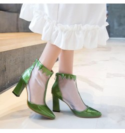 Womens Chunky High Heels Pumps Closed Pointed Toe Mesh Heeled Sandals Back Zip Up High Top Bootie Summer Fashion Pump Sandal ...