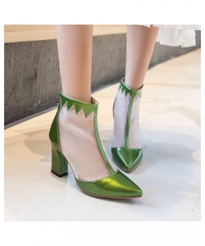 Womens Chunky High Heels Pumps Closed Pointed Toe Mesh Heeled Sandals Back Zip Up High Top Bootie Summer Fashion Pump Sandal ...