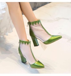 Womens Chunky High Heels Pumps Closed Pointed Toe Mesh Heeled Sandals Back Zip Up High Top Bootie Summer Fashion Pump Sandal ...