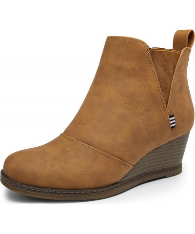 Women's Ankle Boots Wedge Heel Booties Casual Shoes for Women No Zipper-937-brown $23.32 Boots