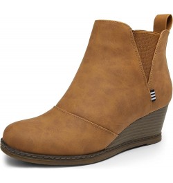 Women's Ankle Boots Wedge Heel Booties Casual Shoes for Women No Zipper-937-brown $23.32 Boots