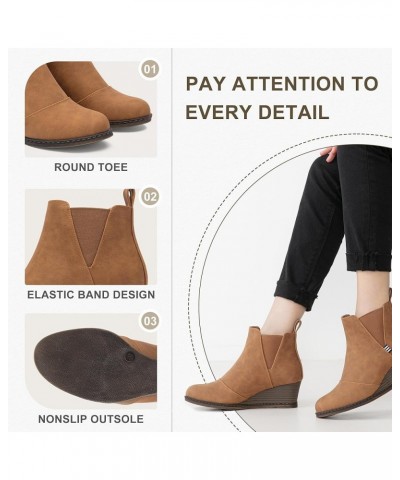 Women's Ankle Boots Wedge Heel Booties Casual Shoes for Women No Zipper-937-brown $23.32 Boots