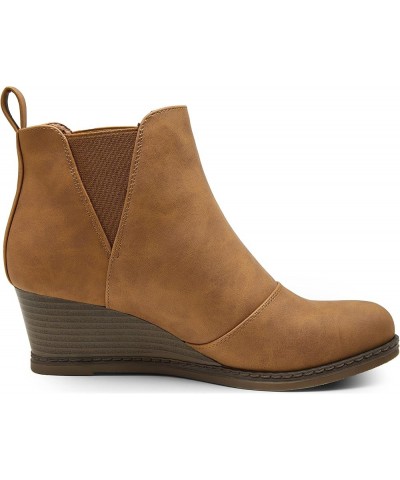 Women's Ankle Boots Wedge Heel Booties Casual Shoes for Women No Zipper-937-brown $23.32 Boots