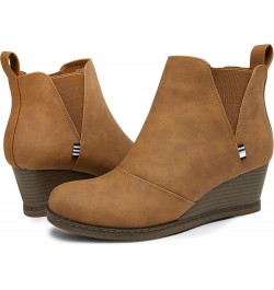 Women's Ankle Boots Wedge Heel Booties Casual Shoes for Women No Zipper-937-brown $23.32 Boots