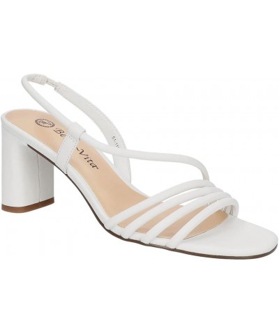 women's Block Heel Sandal Heeled White Leather $12.35 Sandals