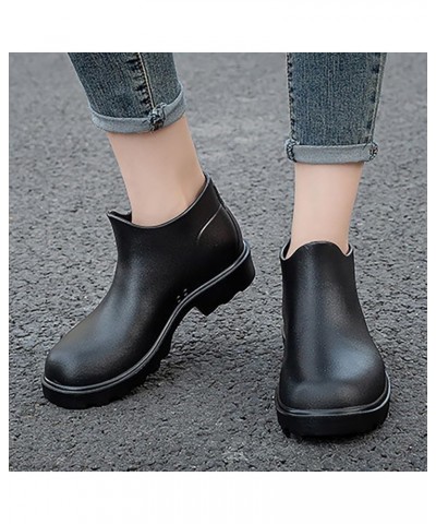 Rain Boots for Women,Women Vintage Solid Waterproof Mid Calf Ankle Boots Cute Fashion Comfortable Garden Shoes A1-black $14.8...