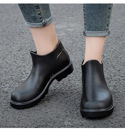 Rain Boots for Women,Women Vintage Solid Waterproof Mid Calf Ankle Boots Cute Fashion Comfortable Garden Shoes A1-black $14.8...