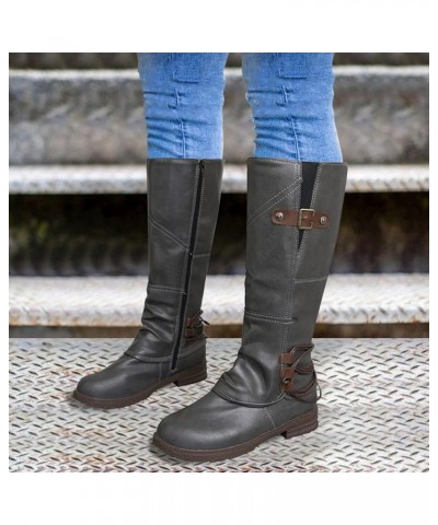 Cowboy Boots Women, Womens Platform Knee-high Moto Boots Calf Pull Wide On Leather Cowboy Boots Fashion Retro Boots Grey $22....