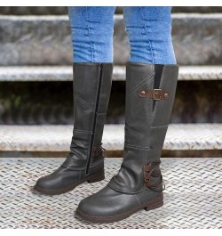 Cowboy Boots Women, Womens Platform Knee-high Moto Boots Calf Pull Wide On Leather Cowboy Boots Fashion Retro Boots Grey $22....