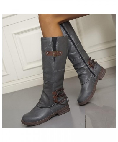 Cowboy Boots Women, Womens Platform Knee-high Moto Boots Calf Pull Wide On Leather Cowboy Boots Fashion Retro Boots Grey $22....