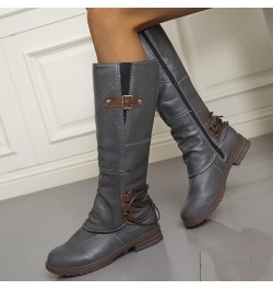 Cowboy Boots Women, Womens Platform Knee-high Moto Boots Calf Pull Wide On Leather Cowboy Boots Fashion Retro Boots Grey $22....