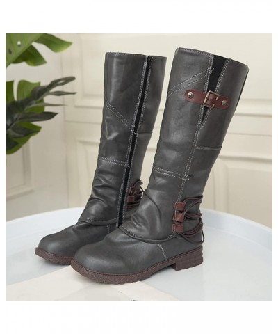 Cowboy Boots Women, Womens Platform Knee-high Moto Boots Calf Pull Wide On Leather Cowboy Boots Fashion Retro Boots Grey $22....