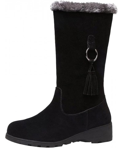 Women's Vegan Suede Side Zipper Mid Calf Boots Platform Wedge Casual Vintage Warm Lined Winter Boots Black $29.40 Boots