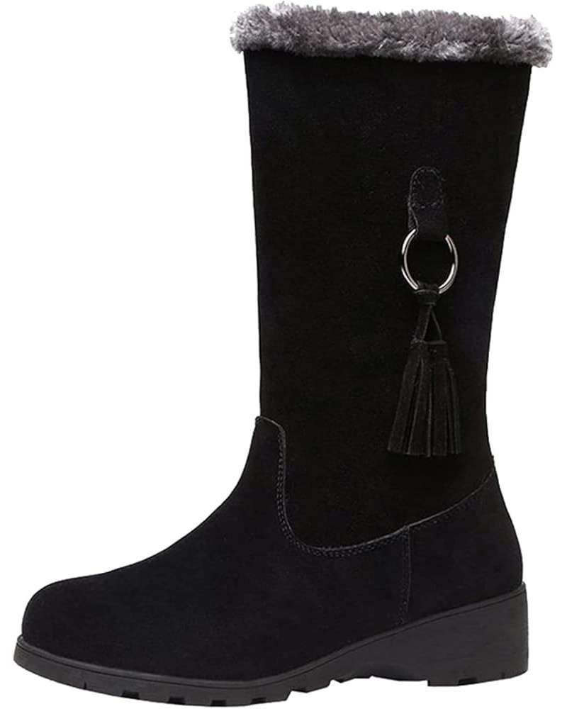 Women's Vegan Suede Side Zipper Mid Calf Boots Platform Wedge Casual Vintage Warm Lined Winter Boots Black $29.40 Boots