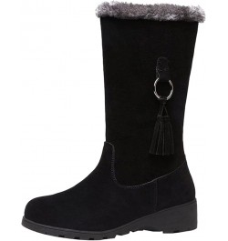 Women's Vegan Suede Side Zipper Mid Calf Boots Platform Wedge Casual Vintage Warm Lined Winter Boots Black $29.40 Boots