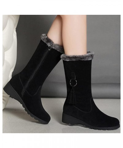 Women's Vegan Suede Side Zipper Mid Calf Boots Platform Wedge Casual Vintage Warm Lined Winter Boots Black $29.40 Boots