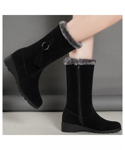 Women's Vegan Suede Side Zipper Mid Calf Boots Platform Wedge Casual Vintage Warm Lined Winter Boots Black $29.40 Boots