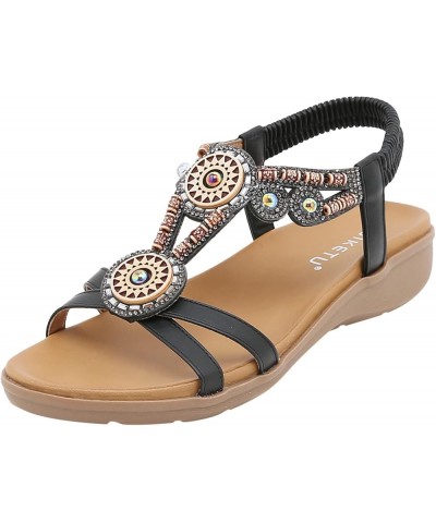 Women Sandals for Pool Women's Summer Rhinestones Non Slip Elastic Band Clear Flat Sandals for Women Size (Beige, 7.5) 8 Blac...